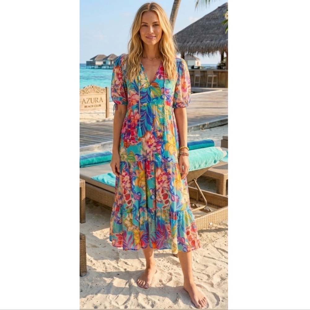 Johnny Was Helena Floral Tiered Maxi Dress NWT